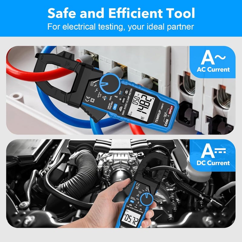Temirup Clamp Meter, Digital Inrush Clamp Meter Multimeter 6000 Counts 600A Voltage Tester with VFD, LOZ, Volt Amp Meter Measures AC/DC Voltage Current Continuity Capacitance Resistance Temperature - Image 4